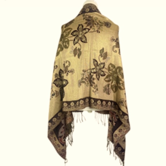 Pashmina Shawl Boho Metallic Thread Fringe - Picture 3 of 10